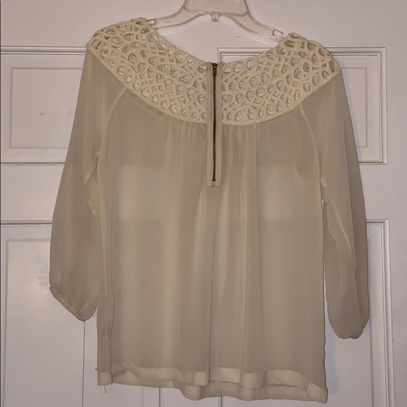 Cream 3/4 sleeve Sheer Blouse - Picture 2 of 2